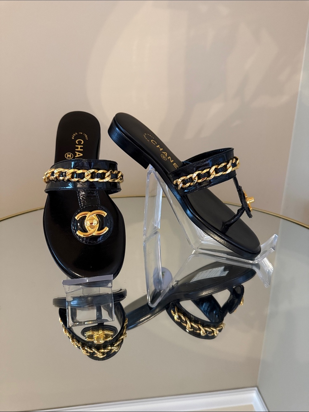 CHANEL Turnlock gold chain sandals size 36.5 - Picture 8 of 17